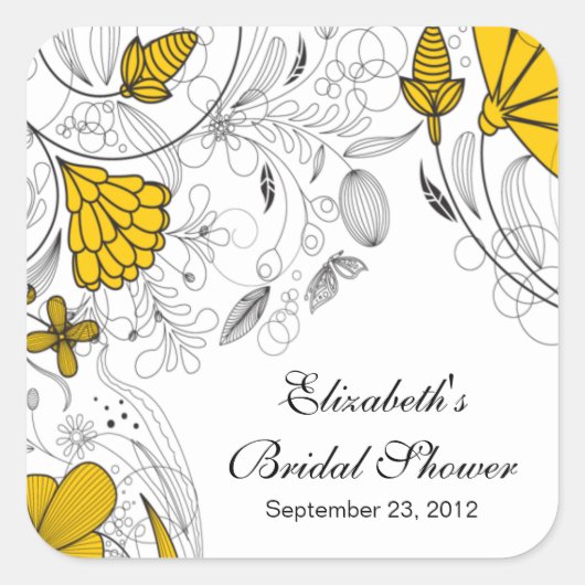 黄色のフローラ花ブライダルシャワーお気に入りシール スクエアシール (正面)
