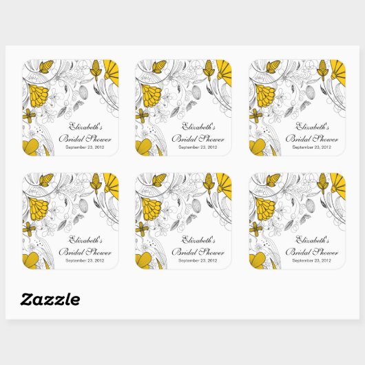 黄色のフローラ花ブライダルシャワーお気に入りシール スクエアシール (シート)