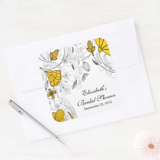 黄色のフローラ花ブライダルシャワーお気に入りシール スクエアシール (封筒)
