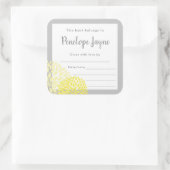 黄色のフローラ蔵書票、本の赤ちゃんシャワーを持って来る スクエアシール (バッグ)