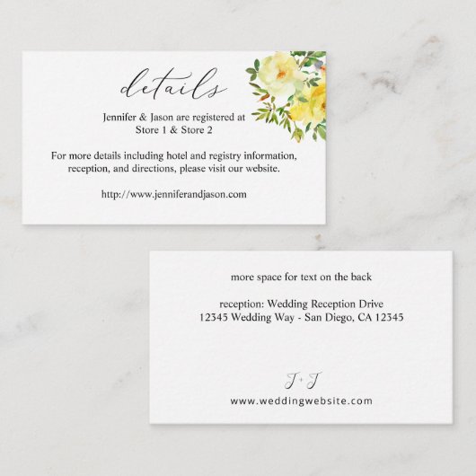 黄色のフローラ詳細SMエンクロージャカード エンクロージャーカード (正面/裏面)