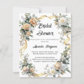 黄色のフローラ金ゴールドリボンブライダルシャワー招待 (正面)