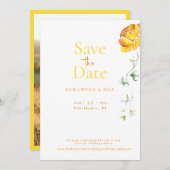 黄色のフローラ2つの米国の写真の日付を保存 セーブザデート (正面/裏面)