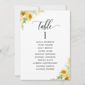 黄色のフローラ、ゲスト名を付けたシーティングプランカード (正面)