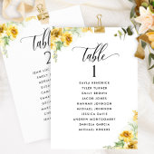 黄色のフローラ、ゲスト名を付けたシーティングプランカード