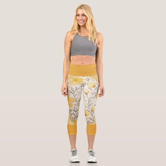 黄色のフローラ（濃い黄色の帯） カプリレギンス (正面)