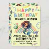 黄色のブラックマーメイド誕生日パーティー招待状 招待状 (正面/裏面)