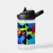 黄色のブルドーザカラフル、幾何形状、名前 ウォーターボトル (左面)