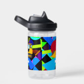 黄色のブルドーザカラフル、幾何形状、名前 ウォーターボトル (右面)