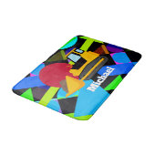 黄色のブルドーザカラフル、幾何形状、名前 バスマット (アングル)