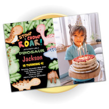 黄色のブルーブラック恐竜の誕生日と写真