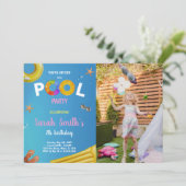 黄色のブループール誕生日招待状と写真 招待状 (スタンド正面)