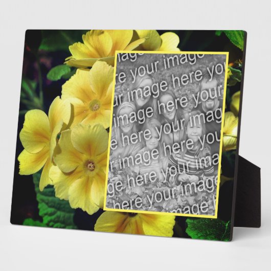黄色のプリムローズの花自分の写真を作成 フォトプラーク (側面)