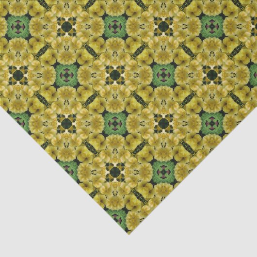 黄色のプリムローズ花の抽象芸術パターンの切り離し 薄葉紙 (詳細)