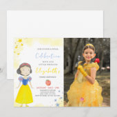黄色のプリンセス誕生日招待状（写真付き） 招待状 (正面/裏面)