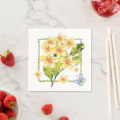 黄色のプルメリアと蝶の水色 スタンダードカクテルナプキン (インサイチュ)