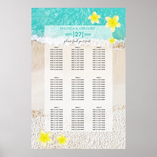 黄色のプルメリアフ結婚ランギパニの座席表 ポスター (正面)