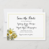 黄色のプルメリア日付の結婚式カードを保存 招待状 (正面)