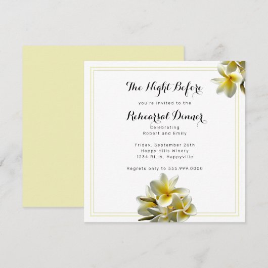 黄色のプルメリア リハーサル ディナー スクエア インビテーション (正面/裏面)