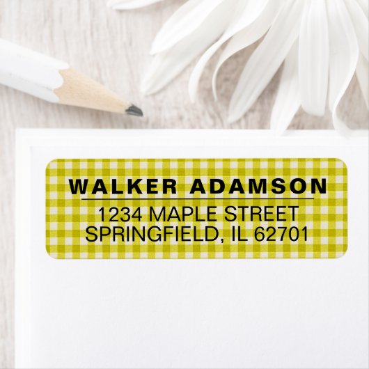 黄色のプレイドチェック名差出人住所ラベル ラベル (インサイチュ)