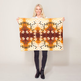 黄色のプレチルホワイトフローラプリント フリースブランケット