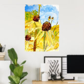 黄色のベニバナ花のポスタープリント ポスター (ホームオフィス)