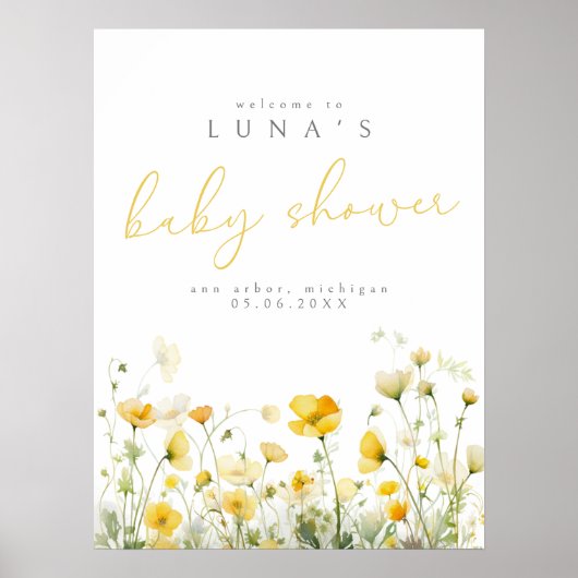 黄色のベビーで開花ワイルドフラワーウェルカムポスター ポスター (正面)