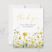 黄色のベビーで開花ワイルドフラワーベビーシャワーフラット サンキューカード (正面)