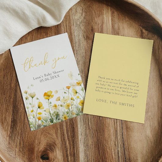 黄色のベビーで開花ワイルドフラワーベビーシャワーフラット サンキューカード