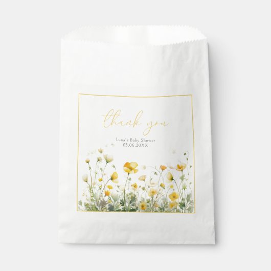 黄色のベビーの開花フローラ野生の花の赤ちゃんシャワー フェイバーバッグ (正面)