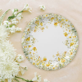 黄色のベビーの開花フローラ野生の花の赤ちゃんシャワー ペーパープレート