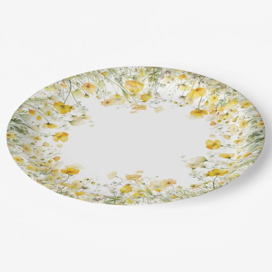 黄色のベビーの開花フローラ野生の花の赤ちゃんシャワー ペーパープレート (アングル)