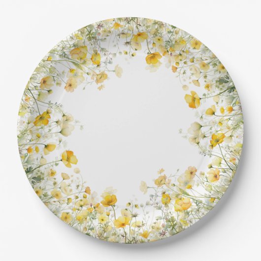 黄色のベビーの開花フローラ野生の花の赤ちゃんシャワー ペーパープレート (正面)