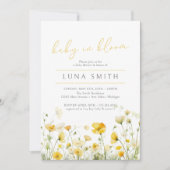 黄色のベビーの開花フローラ野生の花の赤ちゃんシャワー 招待状 (正面)