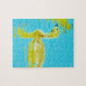 黄色のベビーガチョウと淡青色の水 ジグソーパズル (横)