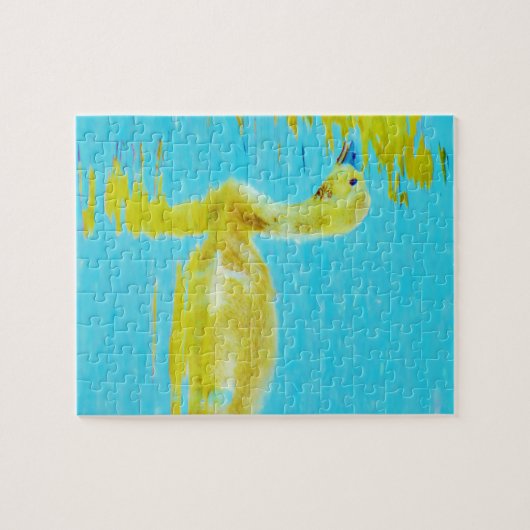 黄色のベビーガチョウと淡青色の水 ジグソーパズル (横)