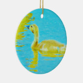 黄色のベビーガチョウと淡青色の水 セラミックオーナメント (右)