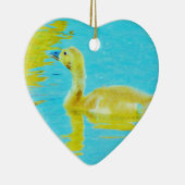 黄色のベビーガチョウと淡青色の水 セラミックオーナメント (右)