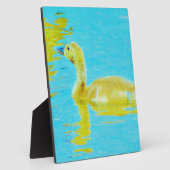 黄色のベビーガチョウと淡青色の水 フォトプラーク (側面)
