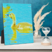 黄色のベビーガチョウと淡青色の水 フォトプラーク (側面)