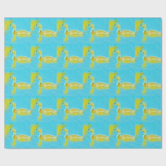 黄色のベビーガチョウと淡青色の水 ラッピングペーパー (フラット)