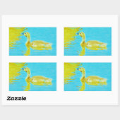 黄色のベビーガチョウと淡青色の水 長方形シール (シート)