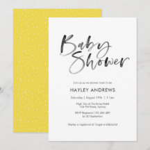 黄色のベビーシャワーの招待状 - 手書き文字
