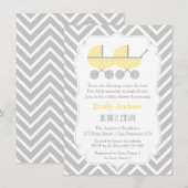 黄色のベビーツインズシェブロン赤ちゃんシャワー招待状 招待状 (正面/裏面)