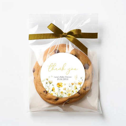 黄色のベビー開花フローラシャワー優先ステッカー ラウンドシール