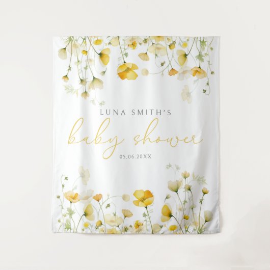 黄色のベビー開花フローラ赤ちゃんシャワー背景 タペストリー (正面)
