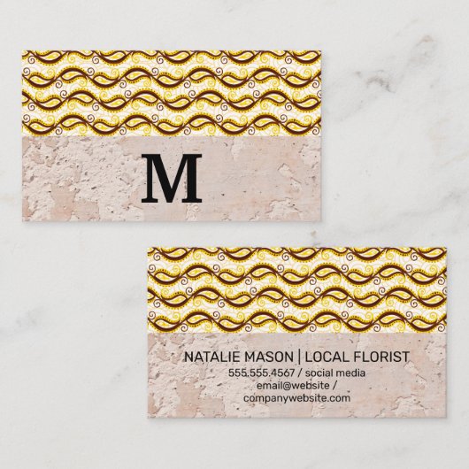 黄色のペイズリーパターン |テクスチャウォール 名刺 (正面/裏面)