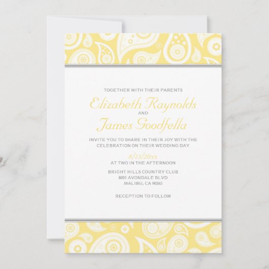 黄色のペイズリー結婚式招待状 招待状 (正面)