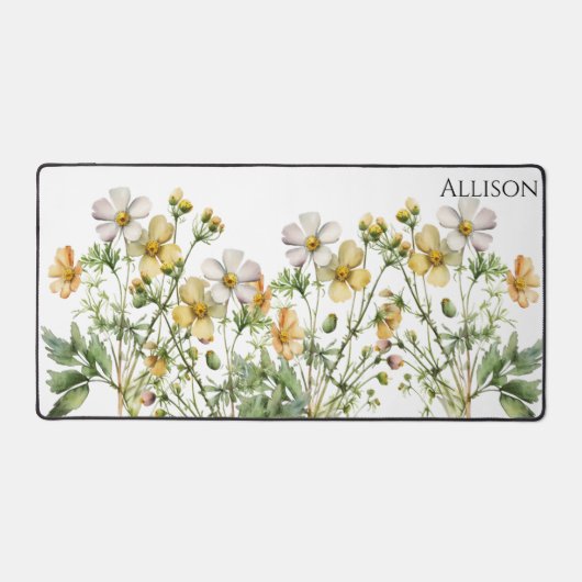 黄色のホワイトウォーター色ワイルドフラワーオフィスの贈り物 デスクマット (正面)