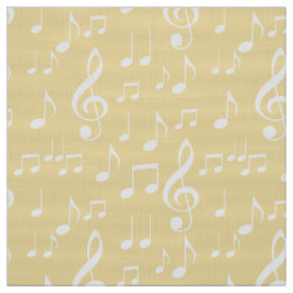 黄色のホワイトミュージックノートのパターン生地 ファブリック